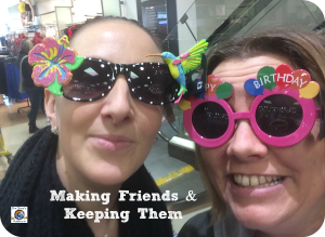 Friends wearing funny sunglasses