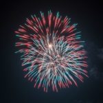 blue and pink firework burst