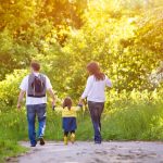 family walking in the sunshine
