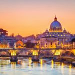 Night view at St. Peter's cathedral in Rome, Italy
