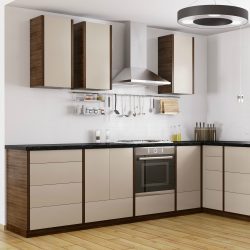 Interior of modern kitchen, fridge,dishwasher,oven 3d rendering